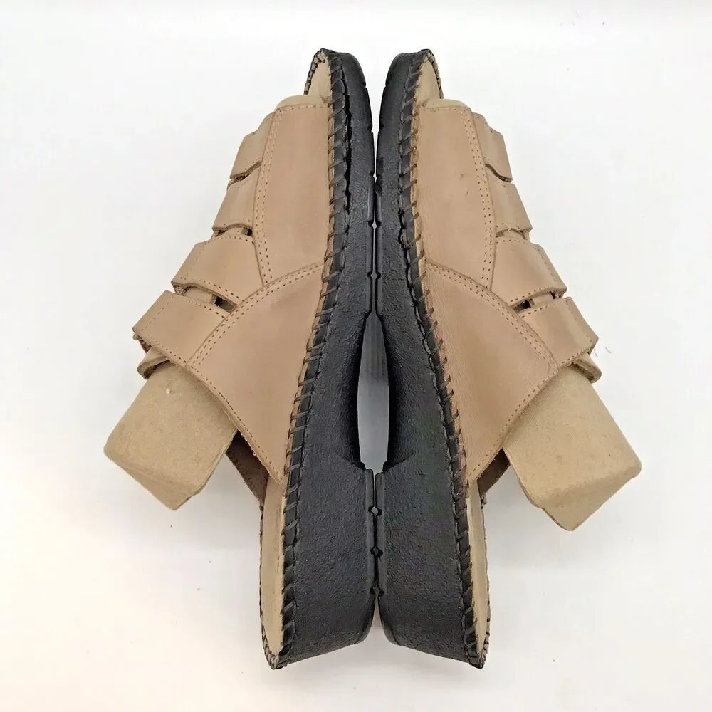 Duck Head Tan Leather Sandals Women's 7.5W Casual Comfort Wedge Slip On Slides